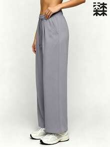 mulinsen Women's Drawstring Straight Leg Loose Pants, Elastic Waistband - Light Grey - View 3