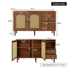Country-Style Sideboard With Rattan Doors – 51.1"L X 15.7"W X 29.9"H – Magnetic Closure, Adjustable Shelves, Sturdy Structure – Elegant And Versatile Design, PB Construction With Melamine Coating, Solid Wood Legs, Soft-Close Hinges - Wood - View 8