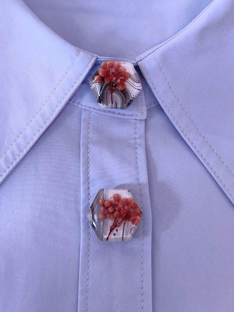 1件/2件裝 乾花樹脂鈕扣蓋,襯衫鈕扣蓋夾扣式鈕扣蓋 時尚水晶袖扣蓋 - 彩色 - 查看 1
