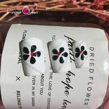 Finger Queen Short Square Floral Black And White False Nails 24pcs Card - Floral Preto Branco - Ver 4