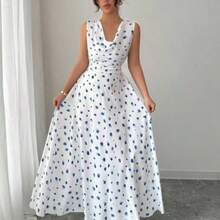 Vestido de verano 2025 con estampado floral, cintura elástica y holgada, elegante, cuello en pico sin mangas - Multicolor - Ver 1