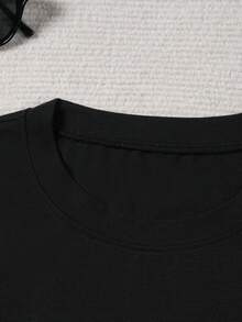 Simple And Versatile Design T-Shirt With Fun Pickle Print, Short Sleeve, Round Neck, Casual, Cotton For Women, Spring/Summer. - Hitam - View 4