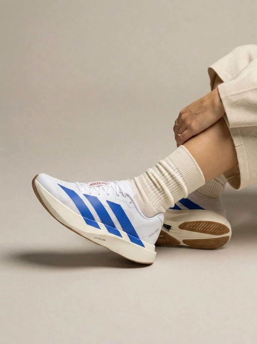 Adidas Adizero Women's Casual Athletic Shoes Rubber Outsole Lightweight Snug Fit Street Style Running School White JS4494 - White/Blue - View 1