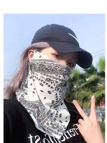 夏季户外冰丝防晒面罩，男女通用腰果图案冰丝花卉骑行围脖，防紫外线挂耳式冰丝面罩 - 彩色 - 查看 3