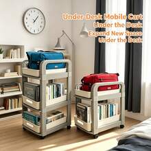 3-Tier Plastic Mobile Storage Cart With Handle, Multi-Functional Storage Trolley, Suitable For Office, Living Room, Kitchen, With Wheels For Easy Movement And Organization, Easy Assembly - Multicolor - View 5