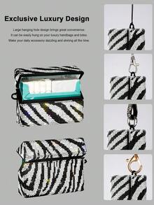 BLBLBL 1PC Multi-Color 720° A-Grade Artificial Diamond Studded Shiny Zebra Pattern Electronic Cigarette Case For TEREA, Super Cute, Can Be Hung On Bag Or Keychain, More Sparkling Under Light And Sunlight - Diamond Version - View 3