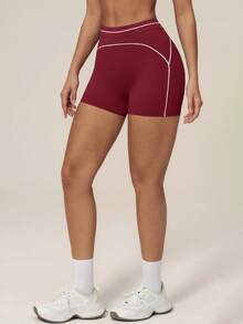 TimeOff Women's 1pc Contrast White Line High Waist Tummy Control Sports Shorts - Burgundy - View 8