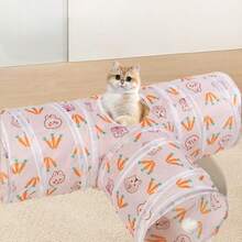 Foldable Pet T-Shaped Tunnel, Crawl-Through Hideout Interactive Toy - A - View 2