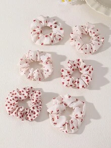 6 Stück elegante frische rote Kirschen kleine Blumen Herz Blumen Scrunchies Haargummis, geeignet für tägliche Lässig Urlaubsoutfits Pferdeschwanz Gummibänder - Verschiedenfarbig - Übersicht 8