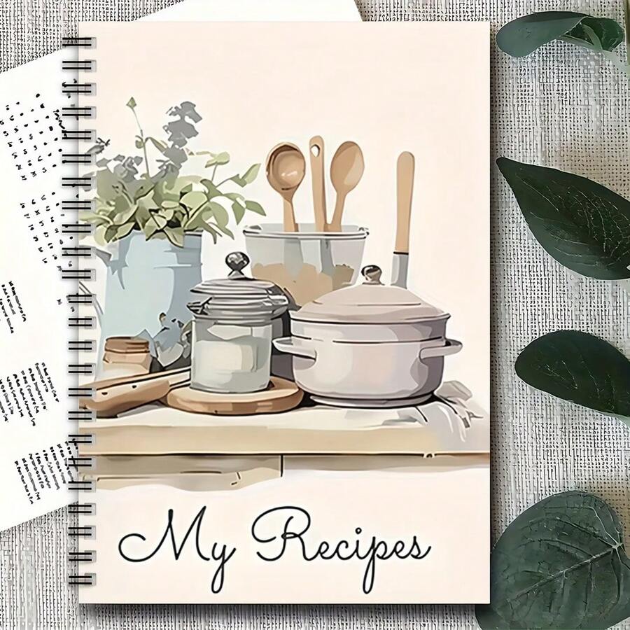 1pc Spiral Bound Recipe Book, Lined Pages, 50 Thick Pages, Suitable For Cooking Enthusiasts, Global Recipes, Convenient Page Turning And Note Taking - I - View 1