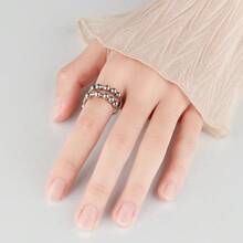 1pc Minimalist Double-Layer Rotating Ball Adjustable Ring, With A Unique Design, Providing A Stress-Relieving And Calming Effect. - Silver - View 3