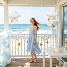 19件組海洋主題生日裝飾套裝，含16英吋白色Happy Birthday字母氣球、水母氣球、四角星氣球，適用生日派對裝飾、海洋主題派對裝飾、美人魚主題裝飾，Happy Birthday - 多色 - 查看 7
