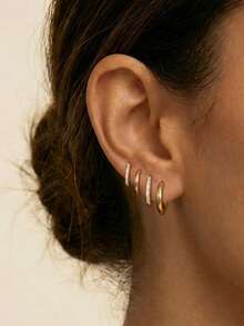 Bộ 4 đôi bông tai vòng nhỏ cho nữ mạ vàng 14k đính đá Zirconia, bông tai huggie đeo sụn helix, trang sức vàng làm quà tặng cho nữ - Bộ gồm 2 cặp dây xoắn zircon + 2 cặp bông tai xoắn. - Xem 5