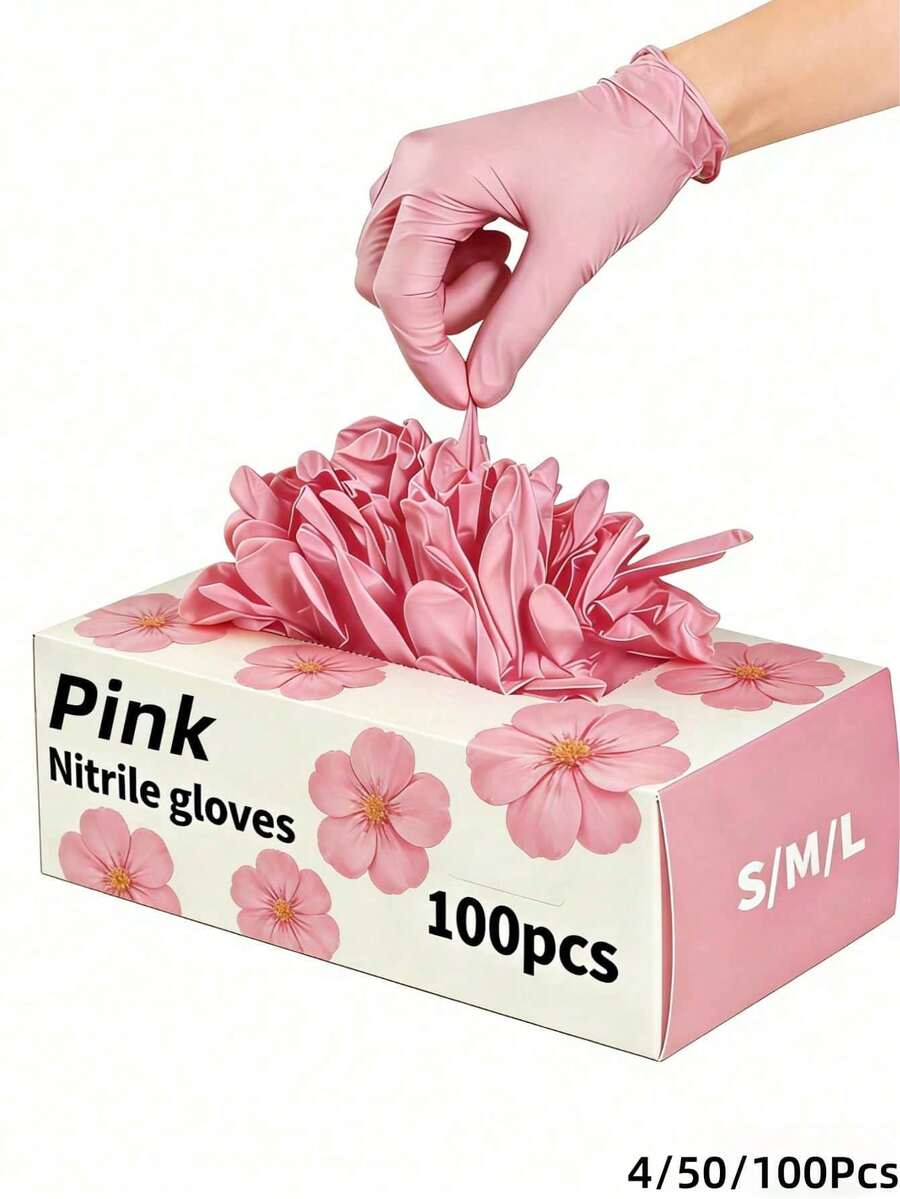 100pcs Light Pink Powder-Free Nitrile Gloves, Latex-Free, Disposable Protective Gloves, Beauty Nail Art Tools, Durable Household Cleaning Gloves, Suitable For Hair Dyeing, Tattooing, Machine Maintenance And Cleaning, Multi-Purpose Hand Protection, Kitchen Essential (Bagged) 4/50/100Pcs