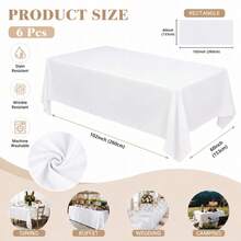 6 Packs White Rectangle Tablecloth & Napkins Set, Solid Color Polyester Table Linens, Wrinkle Resistant, Stain Proof, Easy Clean, Reusable Washable Table Cover For Wedding Party Banquet Restaurant Buffet Catering Dining Table Home Decor - White - View 2