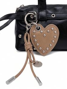 JRESSIAL Punk Heart-Shaped Bag Charm, Casual Fashion Keychain Accessory - Khaki - View 6