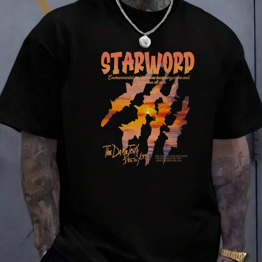 180g Cotton Starry Night Dark Truth Story Men's T-Shirt, Summer Tropical Holiday Beach Vacation Weekend Casual Gift, Surfer Summer Party Gift