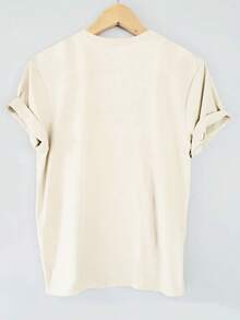 Camiseta con estampado gráfico, manga corta y cuello redondo, top casual para verano y primavera, ropa de mujer - Blanco - Ver 2