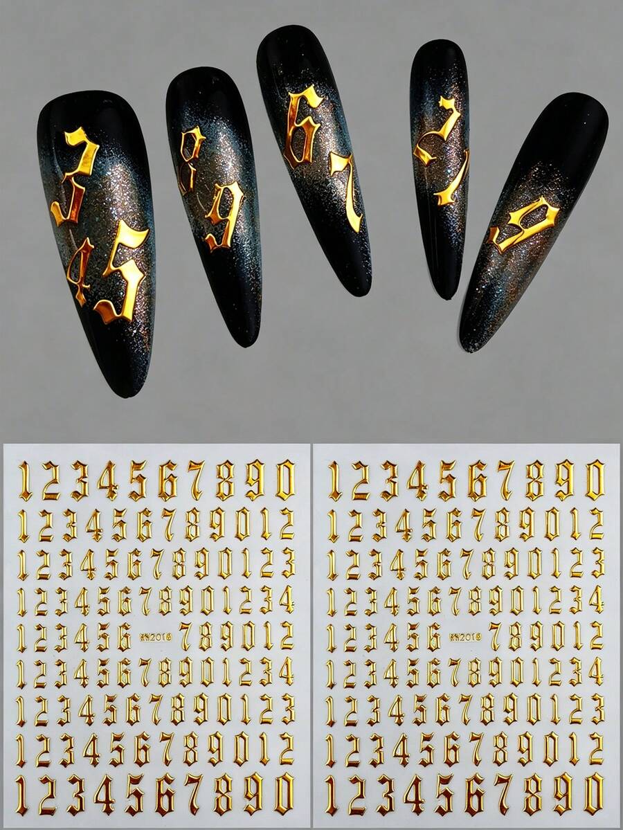 2pcs Gold Number Pattern Nail Stickers With Adhesive - Rose Gold - View 1