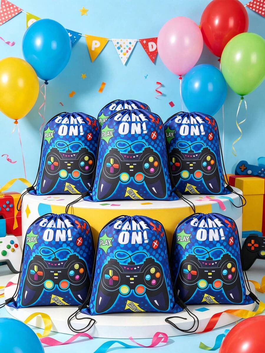 1 pieza/3 piezas/6 piezas Mochila con cordón de tema mecánico casual, bolsa de regalo con bolsillo (27*34cm), mochila pequeña, bolsa de regalo para fiesta de cumpleaños, mochila para exteriores, mejor regalo de carnaval, mochila para camping al aire libre, bolsa de regalo de fiesta de cumpleaños mecánica casual para decoración - Patrón de consola de juegos - Ver 1