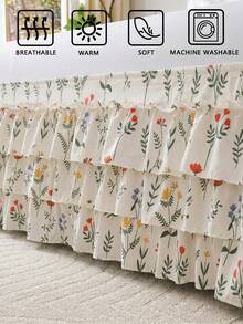1pc Fresh And Colorful Flowers Print Three-Layer Bed Skirt (1 Piece), Featuring A Simple And Classic Design, Suitable For Daily Wear. Made Of Comfortable And Breathable Polyester Fabric, It Is Suitable For All Seasons And Is Highly Suitable For Bedr - Multicolor - View 4