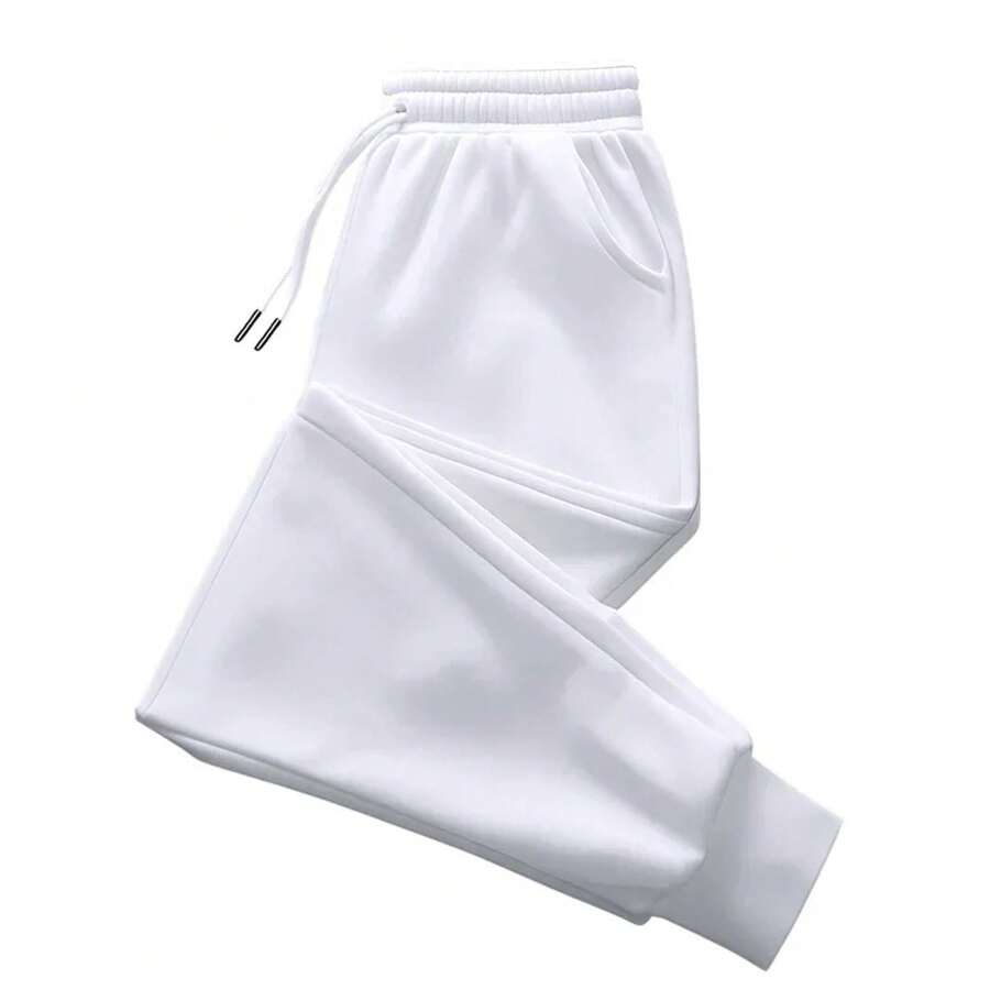 Pantalones largos sin estampado para hombre y mujer, pantalón de chándal informal holgado a la moda para exteriores, Fitness, trotar, con cordón, para uso diario - Blanco - Ver 1