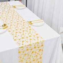 1 Roll Gold Large Star Table Runner, Polyester Tulle Fabric, Suitable For Home Decor Design, Atmosphere Decoration, Tabletop Display And Arrangement - View 2