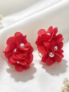 1 Pair Simple Elegant Faux Pearl Flower Ear Clips Bohemian Geometric ...