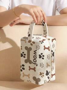 1pc Dog Paw Prints Print Corduroy Pouch With Handle ,Makeup & Toiletry Bag, Zipper Closure. Foldable, Durable, Multi-Use For Travel, Daily & Students - Multicolor - View 6