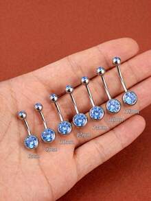 1pc 14G Stainless Steel Belly Ring, Light Blue, Classic Style, Suitable For Daily Wear, Women's Belly Piercing Jewelry, Available Sizes 6/8/10/12/14/16/18mm - Baby Blue - View 11