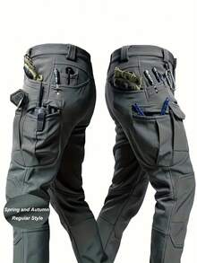 Waterproof Tactical Trousers With 10 Pockets, Deep Double Pockets And Small Front Pockets - Grey - View 1