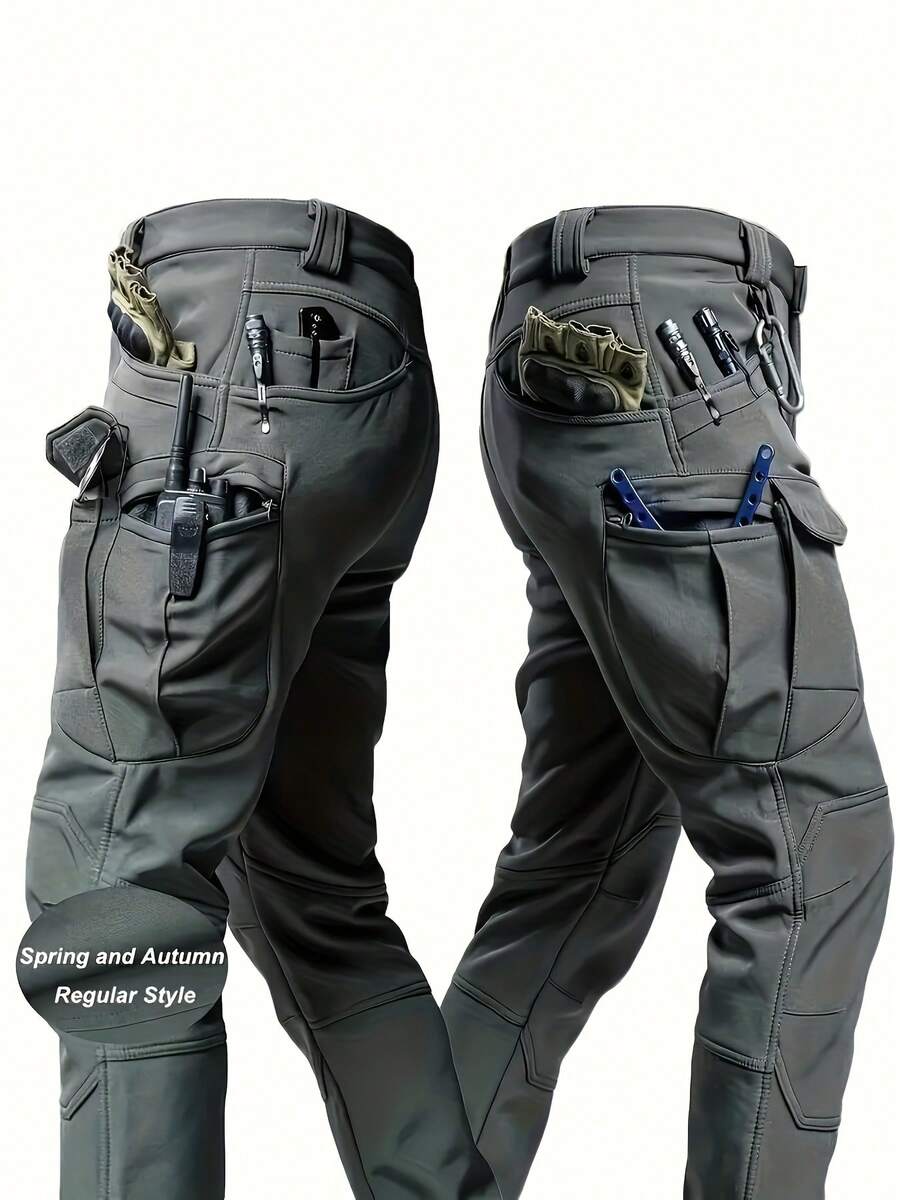 Waterproof Tactical Trousers With 10 Pockets, Deep Double Pockets And Small Front Pockets - Grey - View 1