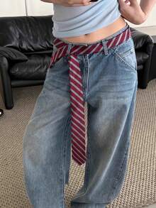 1pc Vintage Striped Tie Y2K Belt Women's Punk New High-End Versatile Jeans Waist Rope Accessory - Multicolor - View 7