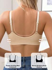 1 pièce Soutien-gorge de sport sans couture côtelé couleur chair pour femmes, bretelles spaghetti réglables, col en U avant et arrière, sans armature, coussinets amovibles, effet push-up, galbant et sculptant, ultra doux, respectueux de la peau, haute élasticité, anti-plissement, confortable, débardeur de fitness, convient pour l'entraînement en salle de sport, le yoga, le pilates, la course, le superposage quotidien, le sommeil à la maison et le port décontracté de rue - Nude - Voir 2
