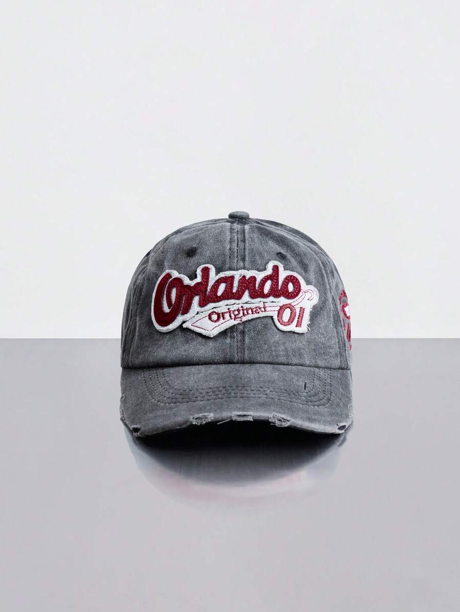 Rollcall Unisex Distressed "Orlando 01" Embroidered Baseball Cap - Vintage Adjustable Outdoor Casual Hat,Beach,Travel - A - View 1