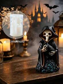 Resin Silicone Mold - 1pc Dark Skull Candle Silicone Mold, Soft Reusable Non-Stick Easy Demold High-Temperature Resistant, Handmade - Skull Mold - View 1