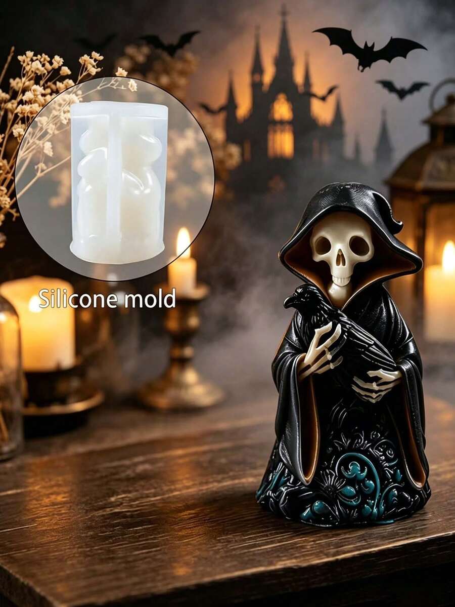 Resin Silicone Mold - 1pc Dark Skull Candle Silicone Mold, Soft Reusable Non-Stick Easy Demold High-Temperature Resistant, Handmade - Skull Mold - View 1