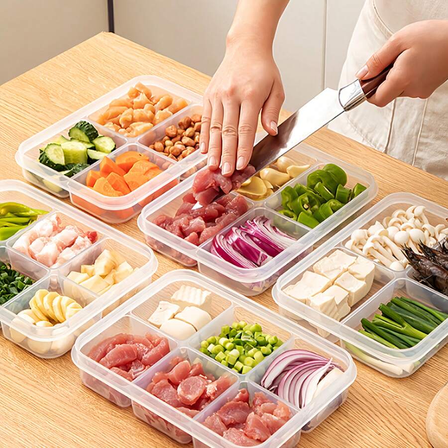 Two New Thickened Refrigerator Storage Boxes With Six Compartments, PP Material, Kitchen Organizing Style, Refrigerator Organizer, For Organizing Ingredients, Green Onions, Meat, And Various Seasonings - Multicolor - View 1