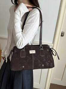Fashionable Retro Solid Color PU Leather Fabric Large Capacity Versatile Women's Shoulder Bag - Coffee - View 4