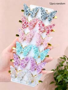 6/12pcs/Set Lace Glitter Butterfly Hair Clips, Atmospheric Hair Accessories - Suitable For Girls And Women, Daily Essential - Multicolor - View 18