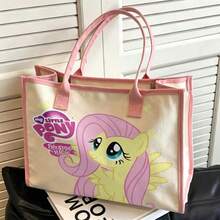Miniso 小馬寶莉友誼就是魔法系列帆布托特包，可愛 Fluttershy 印花大容量米色帆布日常手提包 - 粉色 - 查看 6