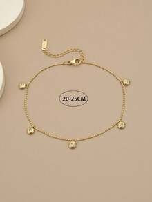 1pc Minimalist Fashion Cubic Zirconia Round Stainless Steel Women's Anklet, Stainless Steel Jewelry, Gold Jewelry, Summer, Beach, Vacation Jewelry, Charm, Western Jewelry, Women's Beach Accessories, Gift For Women, Gift, Birthday Gift - Yellow Gold - View 3