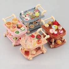 1 Set Mini Food Cart Set, Includes 1 Mini Food Cart And 10 Random Mini Food Models - Adult Mini Kitchen Toy Set, Miniature Objects, Dollhouse Miniature Models, Cute Small Figurines, Micro Landscape Cute Miniature Decorations, Miniature Models, Mini Objects - Multicolor - View 1