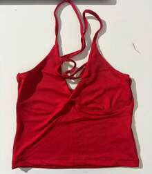 Minimalist Halter Top With V-Neck And Neck Tie - Summer - Red - View 8