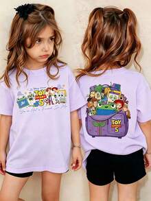Disney "Toy Story 5" Themed Cartoon Print, Casual Short-Sleeved T-Shirt, Fashionable And Comfortable For Spring And Summer Wear, Perfect As A Festive Gift. - 淡紫色 - 查看 1