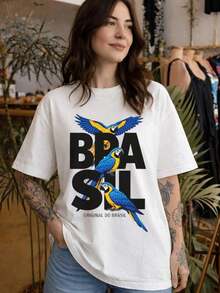 2026Impala Blusa de Mujer con Estampado Tropical de Río, Blusa Elegante 100% Algodón, Camiseta con Estampado de TucánXIAM - Blanco - Ver 1