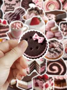 50pcs Pink Brown Dessert Stickers For Decorating Laptop, Books, Phone Case, Diary, Skateboard, Guitar, Cup, Manual, Scrapbook, Planner - Multicolor - View 3