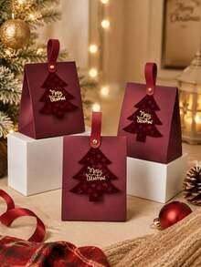 10pcs Merry Christmas Gift Bags, Red Christmas Tree Handheld Gift Bags, Holiday Candy & Snack Bags, Suitable For Christmas Party Gifts, Decoration And Packaging - Christmas Paper Boxes - View 3