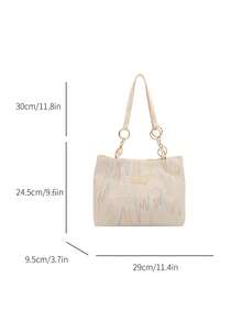 1pc Colorblock Striped Patchwork Polyester Large Capacity Zipper Fashion Shoulder Bag Suitable For Women's Daily Use - White - View 2