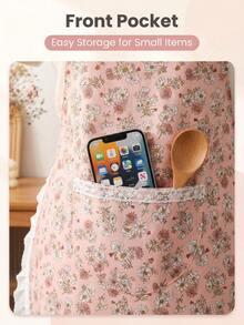 1pc Multicolor Floral Lace Trim Apron, Women's Apron, Fashionable, Breathable, Flower Arrangement Apron, Home Apron, Suitable For Kitchen Cooking, Baking, Gardening, Party Scenes, Lightweight, Household Style - Multicolor - View 8